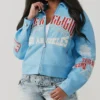 Branded Blue Leather Varsity JacketBranded Blue Leather Varsity Jacket
