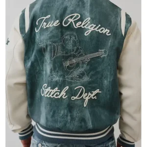 Buy Denim Print Retro Varsity Jacket