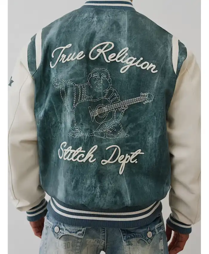 Buy Denim Print Retro Varsity Jacket