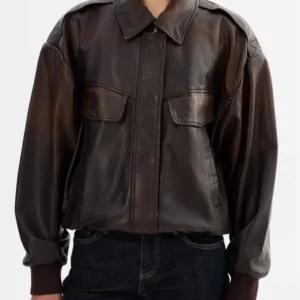 Buy In the City Lindsay Hubbard Leather Bomber Jacket
