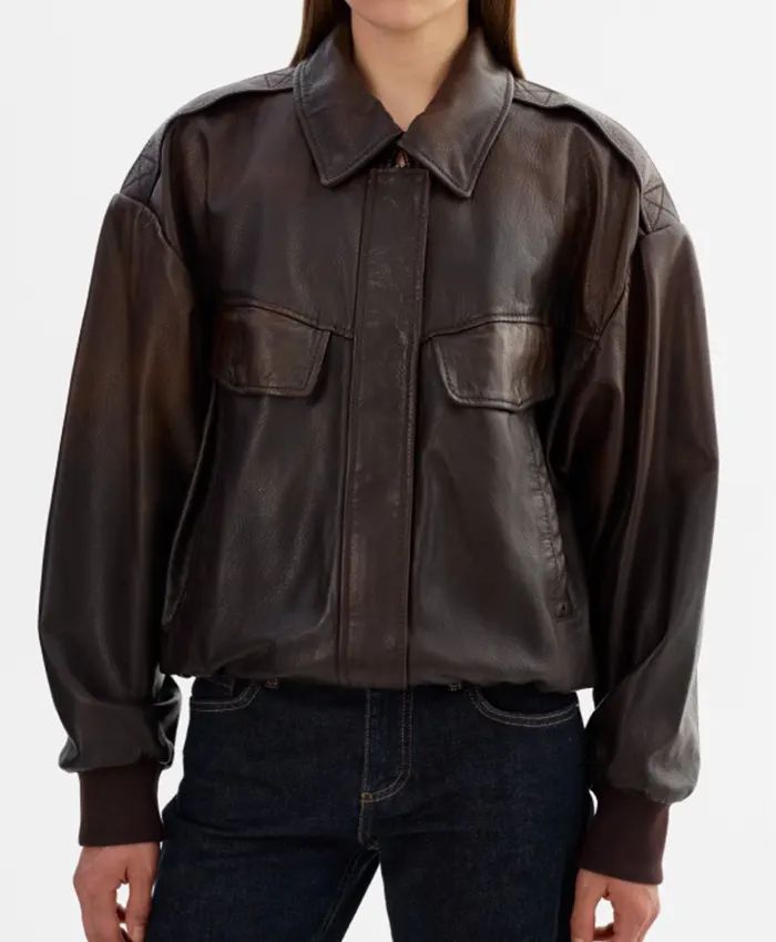Buy In the City Lindsay Hubbard Leather Bomber Jacket