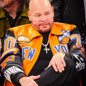 Buy NY Knicks Fat Joe Orange and Black Leather Jacket