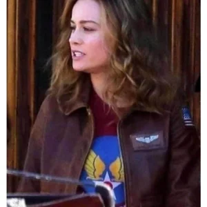 Captain Marvel Brown Leather Jacket