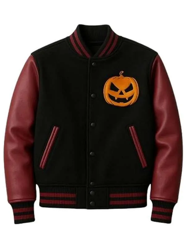 Spooky Fire Pumpkin Varsity Jacket ? Perfect for Halloween Style