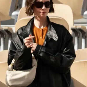 French Open 2026 Lily Collins Leather Jacket