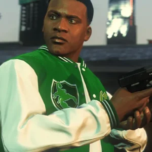 GTA 5 Franklin Adamim Green And White Varsity Jacket