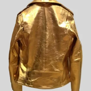 Get Gold Metallic Biker Leather Jacket