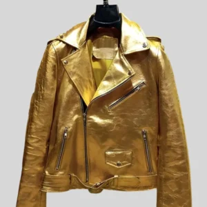 Gold Metallic Biker Leather Jacket Shop now