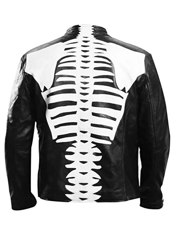 Halloween Party Skeleton Bones Black Leather Jacket - Image 3