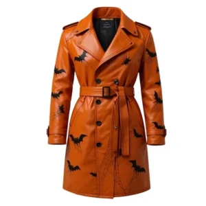 Halloween Pumpkin Leather Trench Coat Unisex Cosplay Overcoat