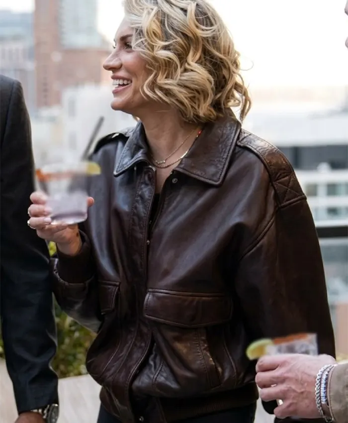 In the City Lindsay Hubbard Leather Bomber Jacket