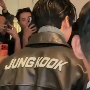 Jungkook at CKJK Event Black Real Leather Jacket for Mens and Womens