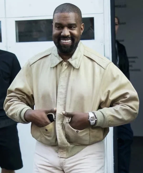Kanye West Vintage 1980s Avirex Beige Leather Jacket