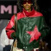 KidSuper SS27 Red And Green Star Leather Bomber Jacket