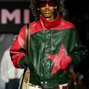 KidSuper SS27 Red And Green Star Leather Bomber Jacket