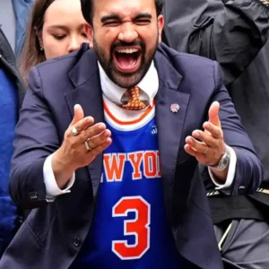 Mamdani NY Knicks Victory Parade 2026 Navy Blazer