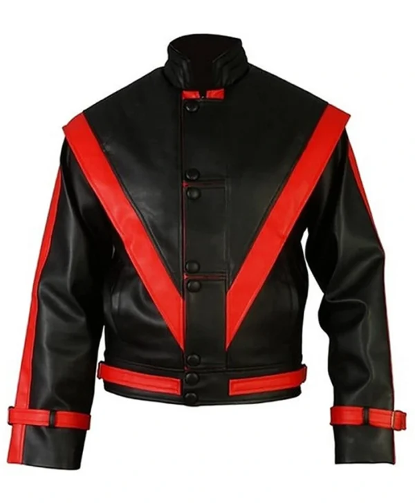 Michael Jackson Red Stripe Black Leather Jacket