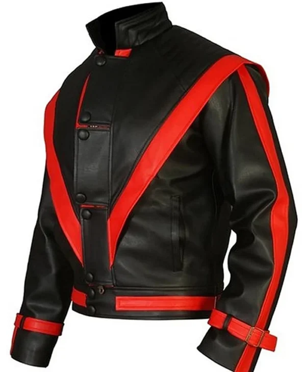 Michael Jackson Red Stripe Black Leather Jacket - Image 2