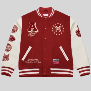 Mitchell & Ness Red Authentic Branded Letterman Jacket Buy Now