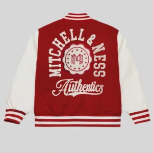 Mitchell & Ness Red Authentic Branded Letterman Jacket For Sale