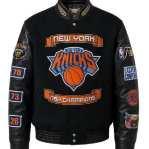 NY Knicks 2026 NBA Champions Black Wool & Leather Jacket