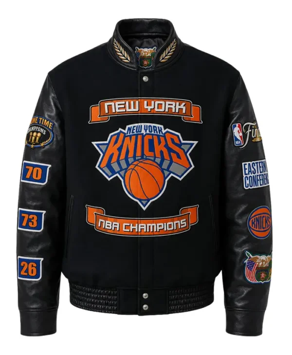 NY Knicks 2026 NBA Champions Black Wool & Leather Jacket