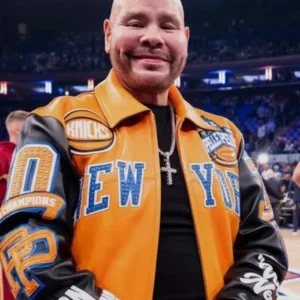 NY Knicks Fat Joe Orange and Black Leather Jacket