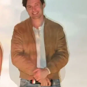 Nick Robinson Voicemails for Isabelle Suede Bomber Jacket For Sale