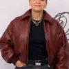 Paris Fashion Week Juliette Binoche Leather Jacket