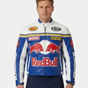 Red Bull Racing Themed Blue Motorcycle Jacket