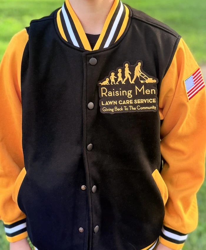 Rising Man Lawn Care Service Varsity Jacket