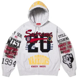 Supreme Warriors Grey Zip-Up Hooded Sweatshirt