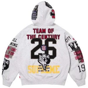 Supreme Warriors Grey Zip-Up Hooded Sweatshirt For Sale