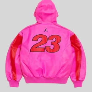 Supreme X Jordan 2026 Pink Hooded Leather Jacket For Sale