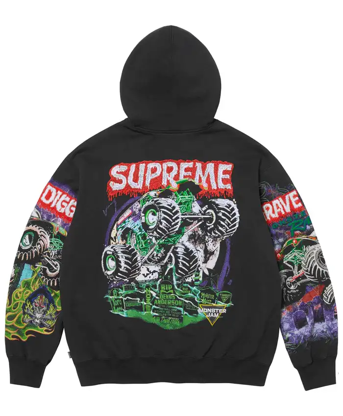Supreme x Grave Digger Zip-Up Black Hooded Sweatshirt For Sale