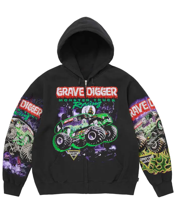 Supreme x Grave Digger Zip-Up Black Hooded Sweatshirt