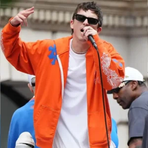 Timothee Chalamet Knicks Victory Parade 2026 Orange Jacket