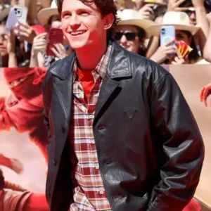 Tom Holland Spider Man New Day Premier Black Leather Jacket
