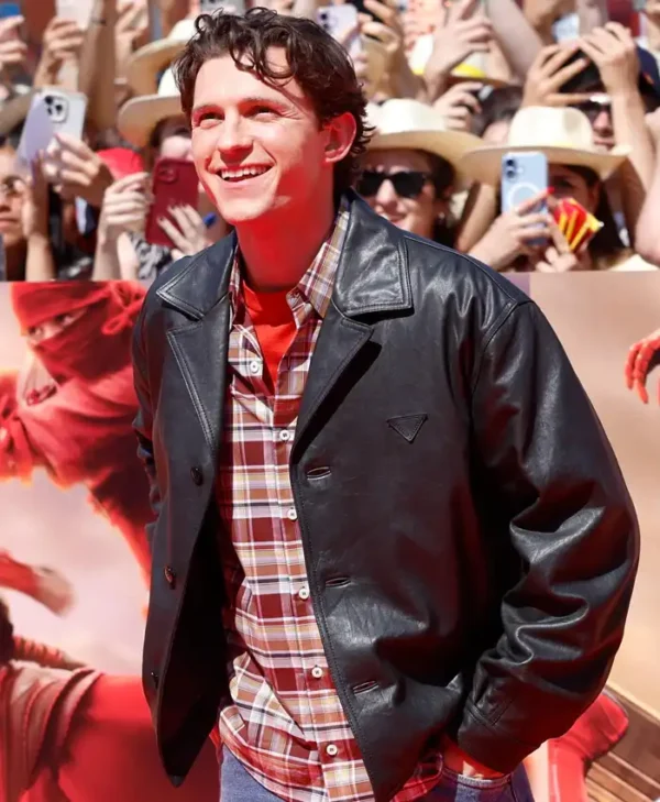 Tom Holland Spider Man New Day Premier Black Leather Jacket