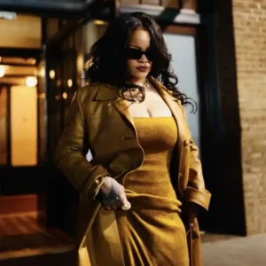 Tribeca Film Festival Rihanna Mustard Leather Coat