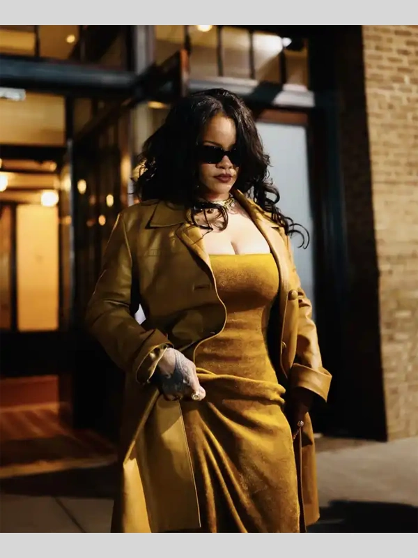 Tribeca Film Festival Rihanna Mustard Leather Coat