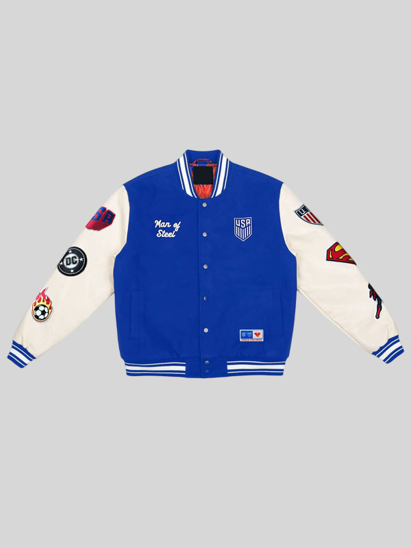 US Soccer x DC Superman Blue Varsity Jacket