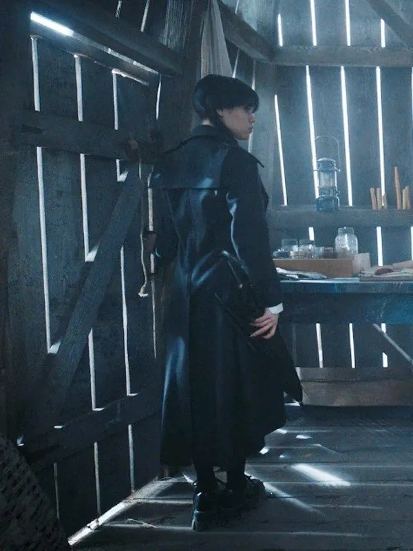 Wednesday Jenna Ortega Black Trench Coat - Image 3