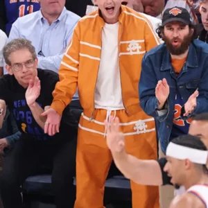 buy now Timothée Chalamet NBA Finals Game 3 Orange Tracksuit for sale