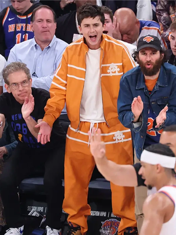 buy now Timothée Chalamet NBA Finals Game 3 Orange Tracksuit for sale