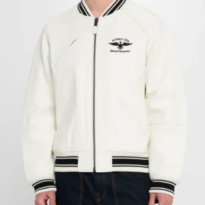 order now Avirex Stadium Embroidered Leather Varsity Jacket