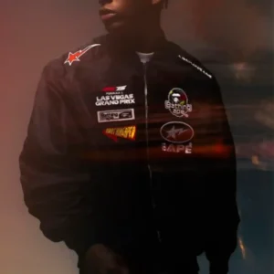 order now BAPE x F1LVMulti Logo Bomber Jacket
