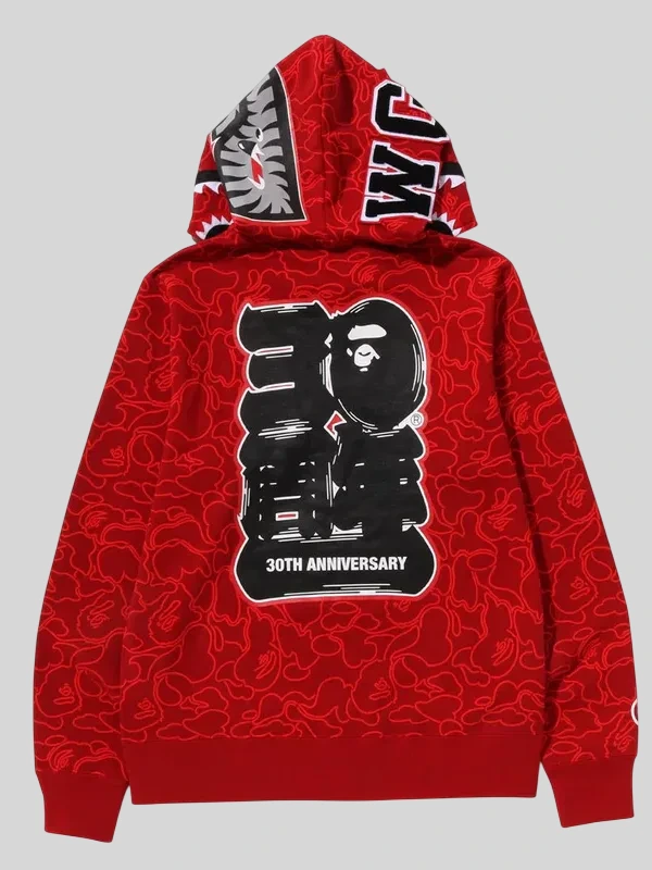 order now Bape 30th Anniversary Shark Camo Hoodie