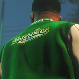 order now GTA 5 Franklin Adamim Green And White Varsity Jacket