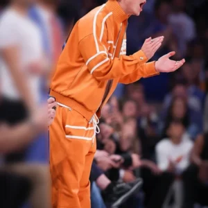 order now Timothée Chalamet NBA Finals Game 3 Orange Tracksuit for sale